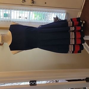 Jason Wu Target navy sleeveless dress full pleat skirt red cream stripe 4 EUC …